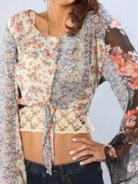 UNIF Lovefool Sheer Bell Sleeve Floral Top